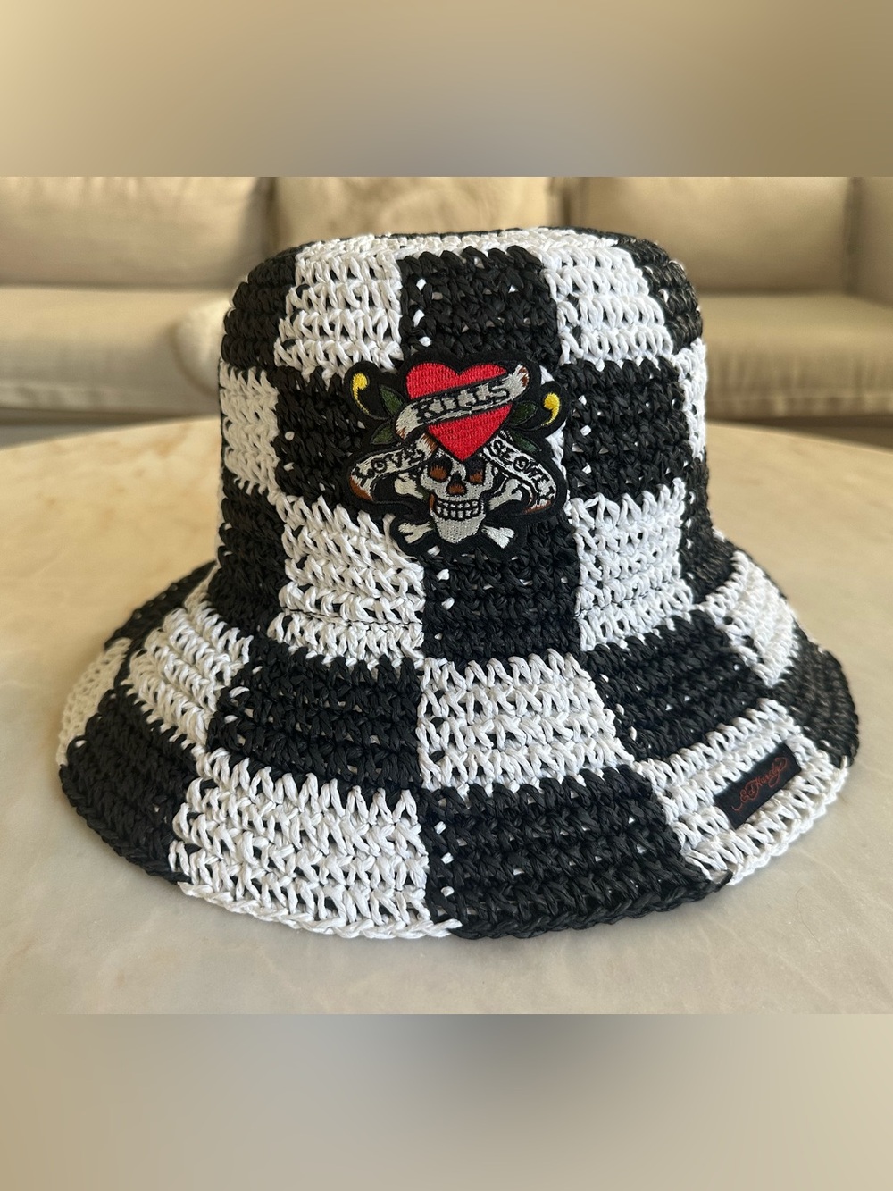 Ed Hardy Checkered Crochet Bucket Hat